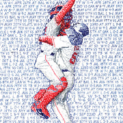 Handwritten word art of Jason Varitek and Jonathan Papelbon of the 2007 Red Sox embracing after Boston’s World Series win.