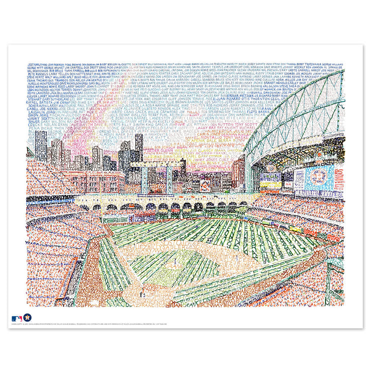Huston Astros gift of Minute Maid Stadium made of small rainbow-colored names of every Astro in history by artist Dan Duffy.