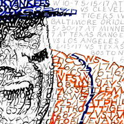 Detail of word art of Jose Altuve celebrating 2017 Houston Astros World Series win, showing stats in face, jersey, and cap.