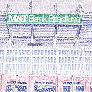 Ravens M&T Stadium illustration with “M&T Bank Stadium” in white and green on front made of words describing stadium.