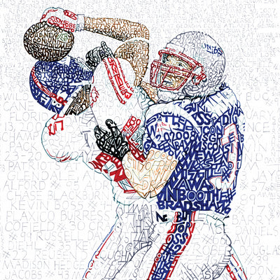 Word art of David Tyree’s helmet catch handwritten with the 2007 Giants’ roster of games makes one of the best NY Giants gifts.