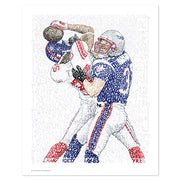Unframed word art print of David Tyree’s helmet catch, handwritten with the 2007 Giants’ roster of games.