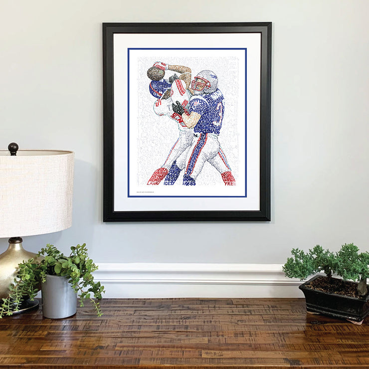 Matted and framed handwritten wall word art celebrating David Tyree’s helmet catch, one of the best 2007 NY Giants gifts.