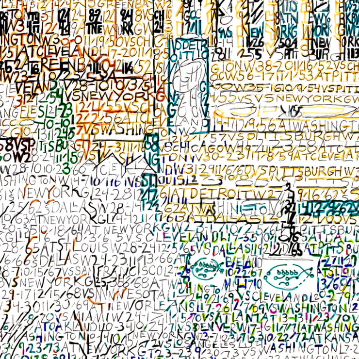 Eagles gift artwork of Champion Parade made of handwritten words of every Eagles game since 2018.