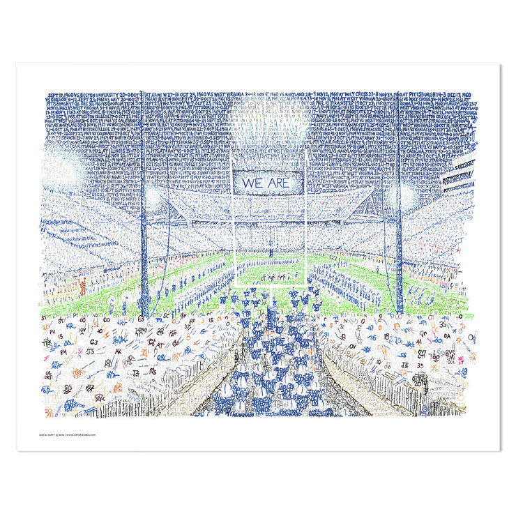 Unframed Penn State Football Stadium print made with handwritten words comprised of stats from Beaver Stadium (1960-2018.)