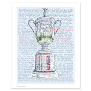 Unframed US Open Golf Trophy artwork made in handwritten words of every year, location, and winner of the US Open since 1895.