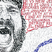 Illustrated face of Washington Capitals Alex Ovechkin made with handwritten words of every Capitals games from 2018 season.