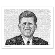 Unframed print of word art portrait of John F. Kennedy, handwritten with his Inaugural Address—one of the best JFK gifts.
