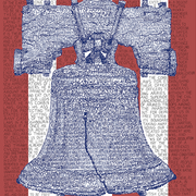 Unique piece of Liberty Bell art, handwritten with the text of the Declaration of Independence.