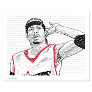 Unframed word art print of Allen Iverson cupping his hand to his left ear is one of the best Philadelphia 76ers gifts.