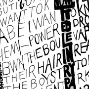 Detail of Bruce Springsteen art shows how handwritten “Born to Run” lyrics form image of his shirt and guitar strap.