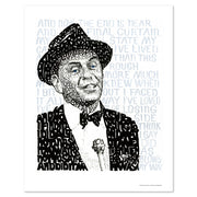 Unframed print of Frank Sinatra art, his portrait handwritten with lyrics to “My Way.”