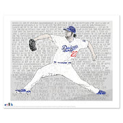 Unframed word art print of pitcher Clayton Kershaw, handwritten with all his 2014 games—one of the best LA Dodgers gifts.