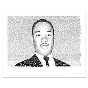 Black and white Martin Luther King Jr. artwork made of hand-written words as part of Martin Luther King Jr. gift collection.