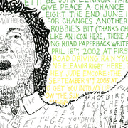 Paul McCartney art portrait made in green, yellow, and orange hand-written words of all his Philladephia concerts.