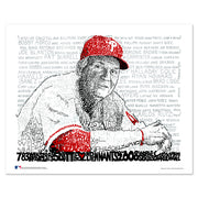 Unframed word art print of Charlie Manuel, Philadelphia Phillies manager, handwritten with roster of all players he managed.