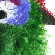 Face of Phillie Phanatic in Phillie’s painting made entirely of Phillies "P" stamps in green, purple, and red.