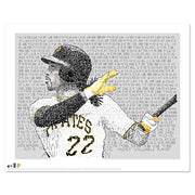 Unframed print of word art portrait of Pittsburgh Pirates’ Andrew McCutchen, handwritten with his 2013 season stats.