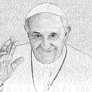 Print portrait Pope Francis painting made of handwritten Beatitudes (Matthew 5-7.)