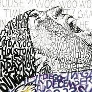 Print of Ray Lewis Ravens football player made of handwritten words about Ravens 2012 championship in purple and black.