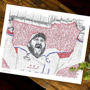 Washington Capitals gift idea art of Alex Ovechkin made with handwritten details of Capitals games from 2018 season on table.