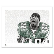 Unframed word art print of Philadelphia Eagles’ Brian Dawkins, his pregame speeches handwritten in green, black, and white.