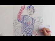 Time-lapse video of word artist Dan Duffy creating portrait of Mookie Betts by writing record of 2018 Boston Red Sox season.