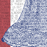 Detail of Liberty Bell art shows how text of the Declaration of Independence forms the bottom of the Liberty Bell.