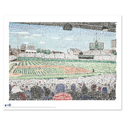 Wrigley Field Chicago art print made with handwritten names of all Cub players up to 2016 from Chicago Cubs gift collection.