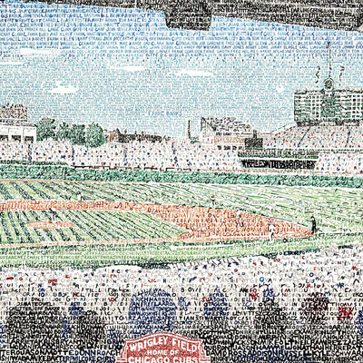 Wrigley Field Chicago art from Chicago Cubs gift collection made with handwritten names of all Cubs in history (1876-2016.)